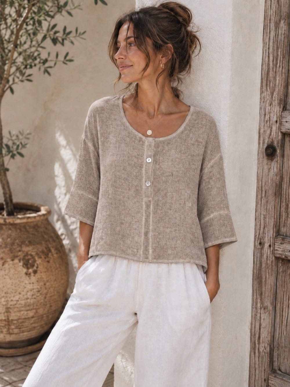 Gabriella Boxy Relaxed Fit Linen Cotton Blend Top